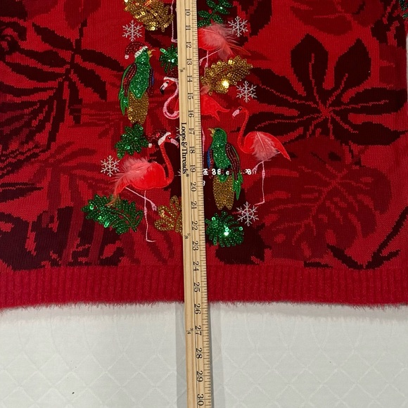 Women’s Red 33 Degress Flamingo Christmas Sweater Size Large - Picture 8 of 10